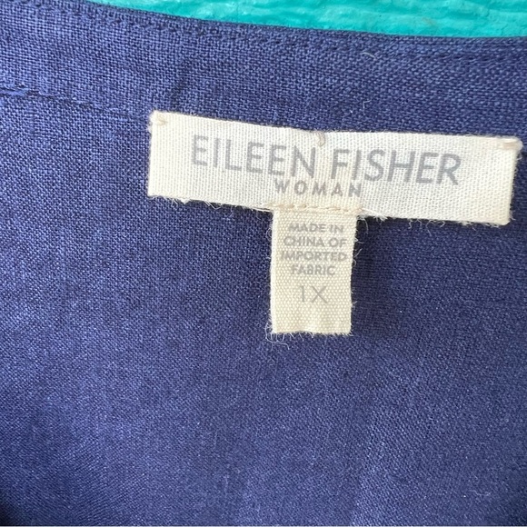 EILEEN FISHER LINEN ORGANIC MANDARIN COLLAR BUTTON DOWN SHIRT SIZE 1X NAVY BLUE - Picture 4 of 8